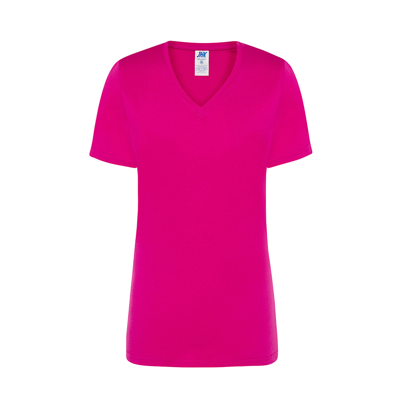 JHK-T-Shirt da Donna a Maniche Corte Scollo a V Regular fucsia