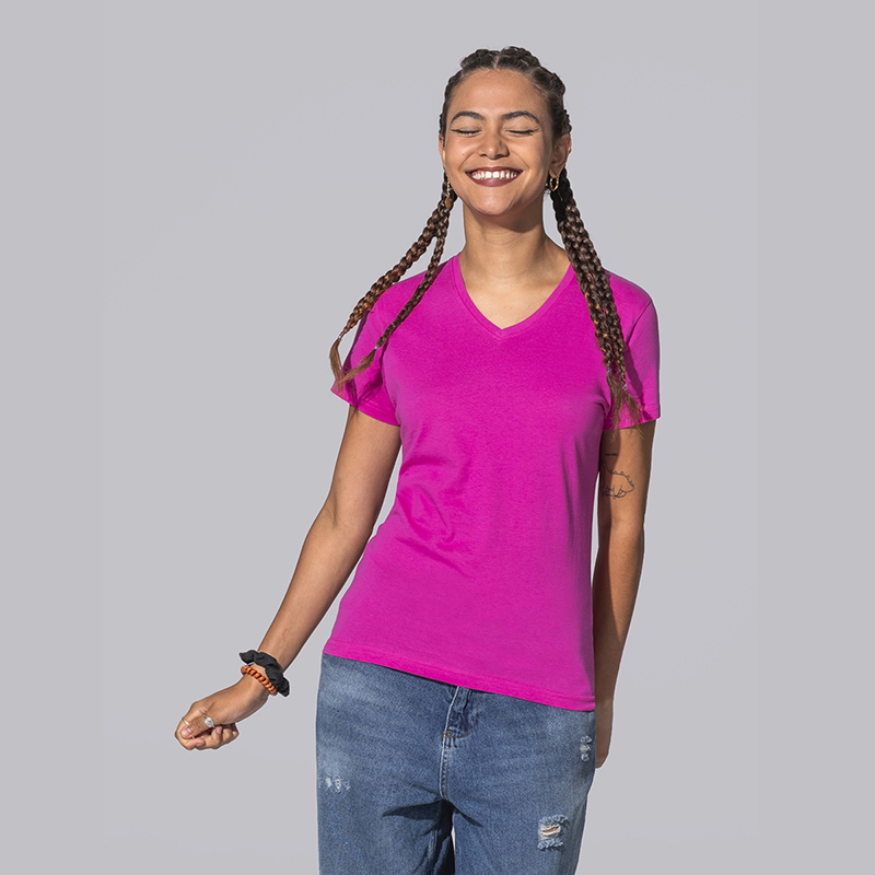 JHK-T-Shirt da Donna a Maniche Corte Scollo a V Regular