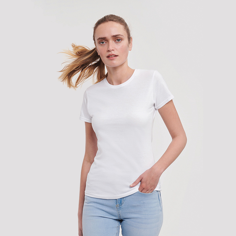 Russell T-Shirt da Donna a Maniche Corte Girocollo Slim Lunga