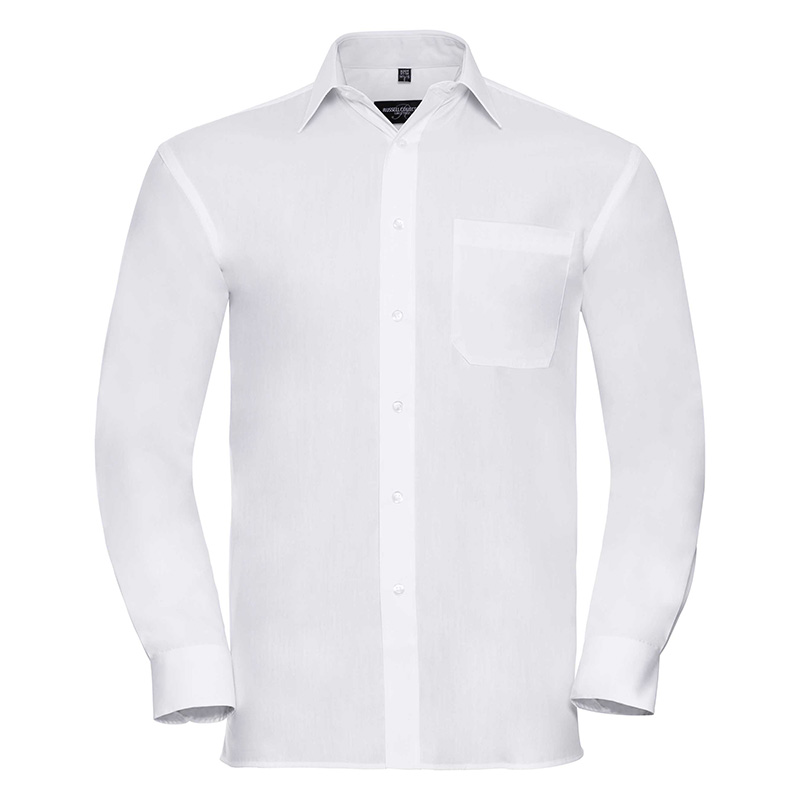 Russell Camicia da Uomo a Maniche Lunghe Popeline bianco