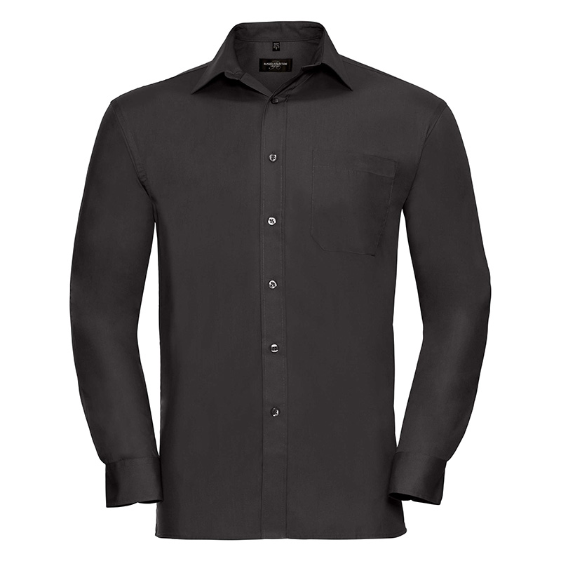 Russell Camicia da Uomo a Maniche Lunghe Popeline nero