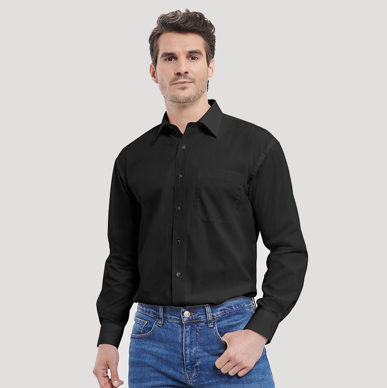 Russell Camicia da Uomo a Maniche Lunghe Popeline