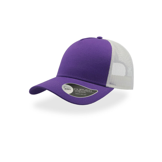 Atlantis Rapper Cotton Cappello Unisex con Visiera Curva a 5 Pannelli e Mesh Posteriore viola bianco