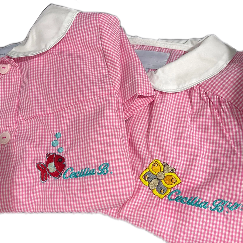 Grembiule Asilo Bimba a Quadretti Rosa con ricamo