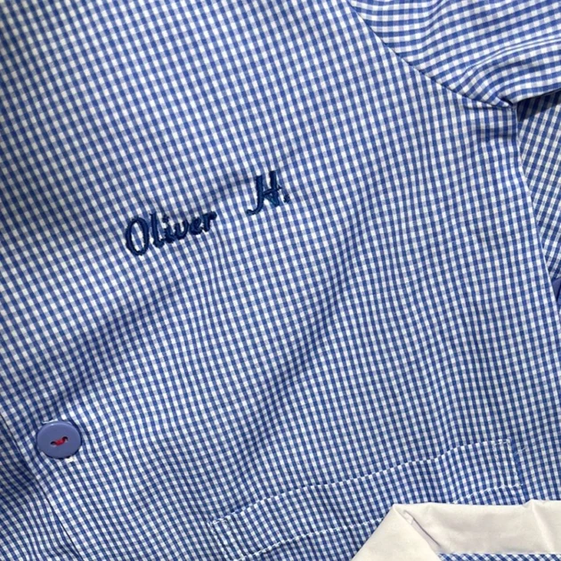 Grembiule Asilo Bimbo a Quadretti Azzurro con ricamo